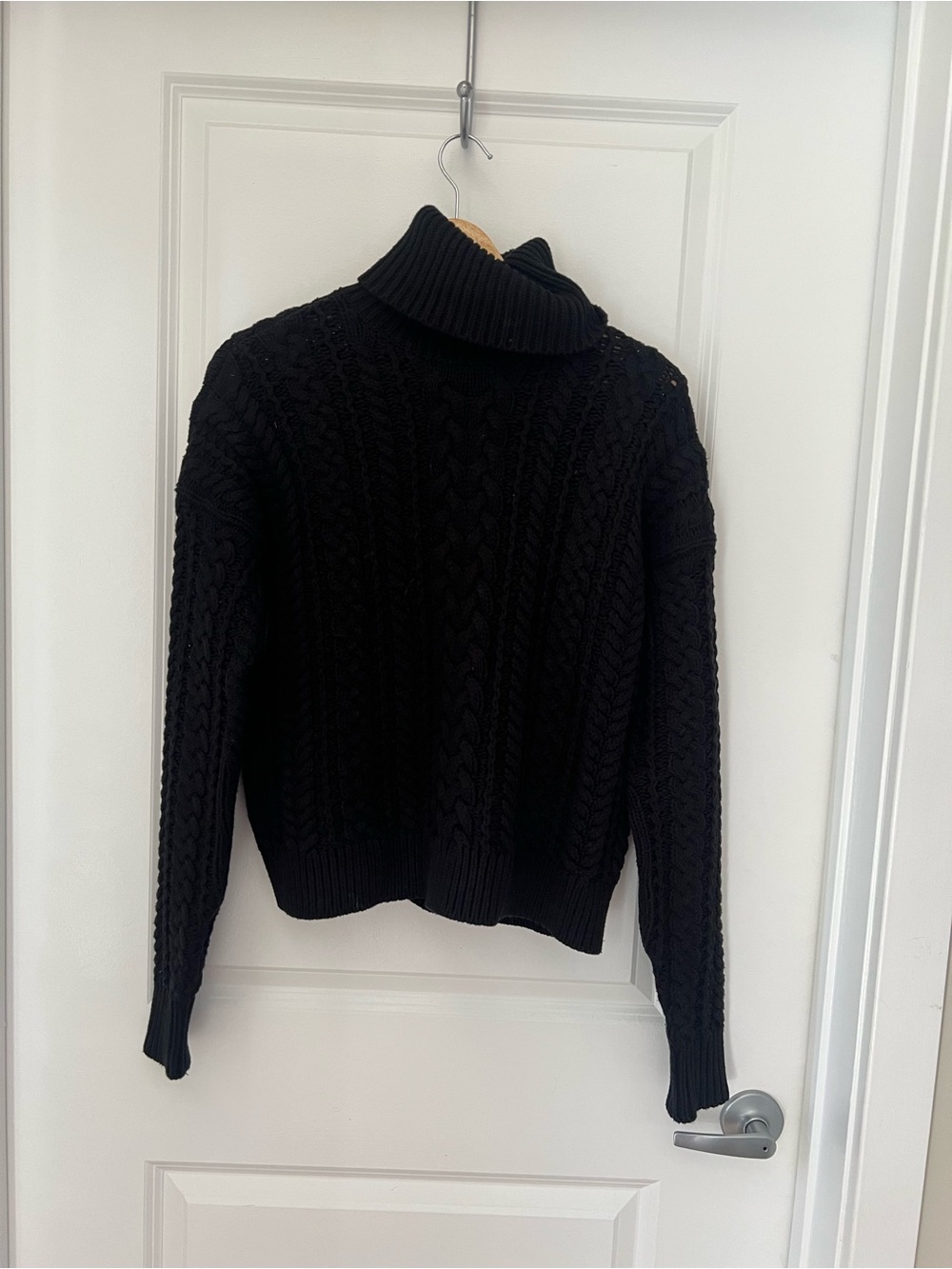 Ralph Lauren Black Cable Knit cotton blend Turtleneck Sweater